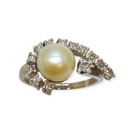 Bague or blanc 750 perle de...