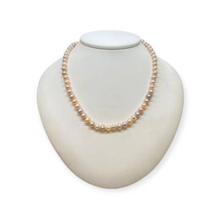 Collier perles roses or 750