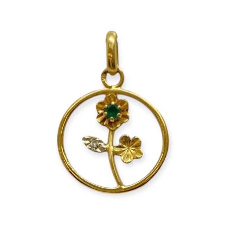 Pendentif fleur émeraude et...