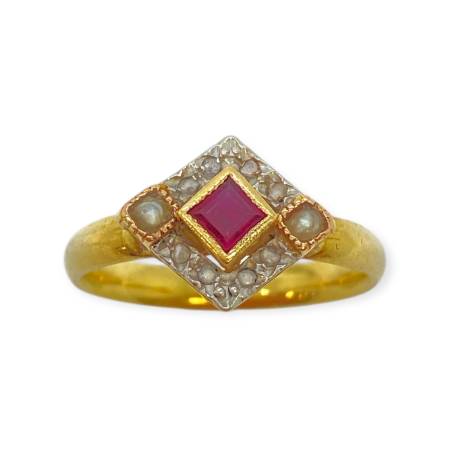 Bague rubis perle et diamants