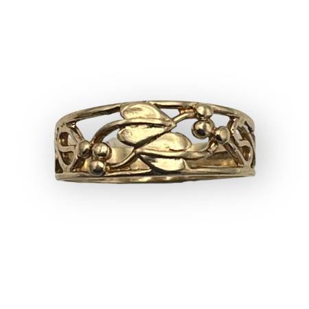 Bague or 375 feuillage