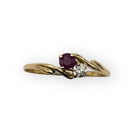 Bague or 750 rubis et oxyde