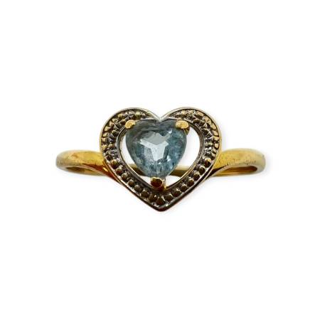 Bague or 750 cœur topaze bleue