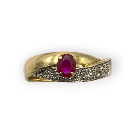 Bague or 750 rubis et diamants