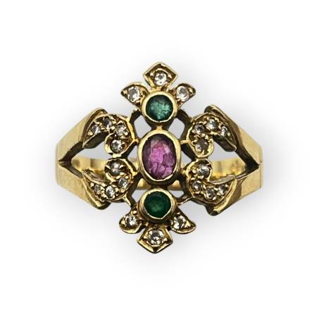 Bague or 750 émeraudes,...