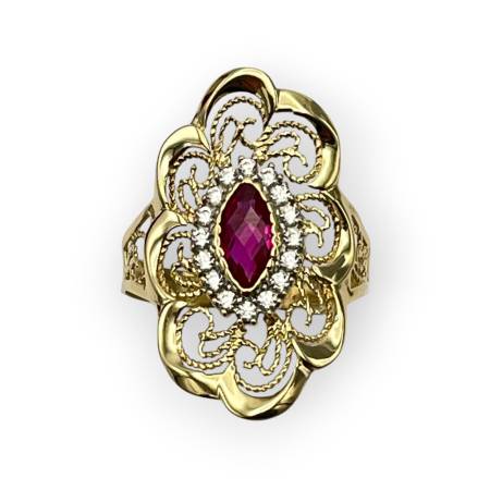 Bague or jaune 750 rubis et...
