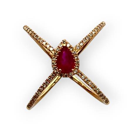 Bague or rose 750 rubis et...