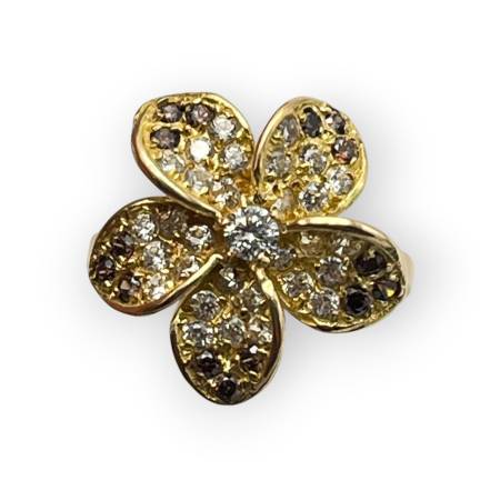 Bague fleur or 750 oxydes...